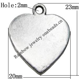 Pendant Zinc Alloy Jewelry Findings Lead-free, Heart 20x23mm Hole:2mm, Sold by Bag