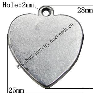 Pendant Zinc Alloy Jewelry Findings Lead-free, Heart 25x28mm Hole:2mm, Sold by Bag