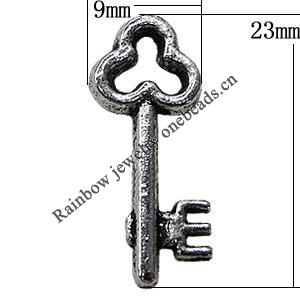 Pendant Zinc Alloy Jewelry Findings Lead-free, Key 9x23mm Hole:2mm, Sold by Bag