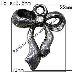 Pendant Zinc Alloy Jewelry Findings Lead-free, Bowknot 19x22mm Hole:2.5mm, Sold by Bag