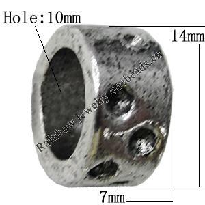 European Style Bead Zinc Alloy Jewelry Findings Lead-free, 7x14mm Hole:10mm, Sold by Bag