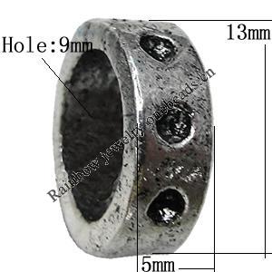 European Style Bead Zinc Alloy Jewelry Findings Lead-free, 5x13mm Hole:9mm, Sold by Bag