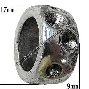 European Style Bead Zinc Alloy Jewelry Findings Lead-free, 9x17mm Hole:11mm, Sold by Bag