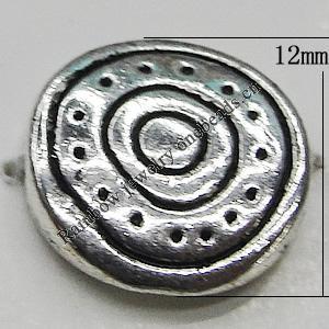Bead Zinc Alloy Jewelry Findings Lead-free, Flat Round 12mm Hole:1mm, Sold by Bag