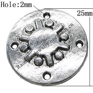 Connectors Zinc Alloy Jewelry Findings Lead-free, Flat Round 25mm Hole:2mm, Sold by Bag