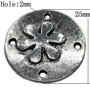 Connectors Zinc Alloy Jewelry Findings Lead-free, Flat Round 25mm Hole:2mm, Sold by Bag