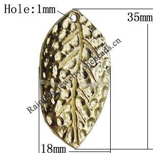Pendant Zinc Alloy Jewelry Findings Lead-free, Leaf 35x18mm Hole:1mm, Sold by Bag