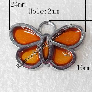 Zinc Alloy Enamel Pendant, Butterfly, 24x16mm, Hole:2mm, Sold by PC 