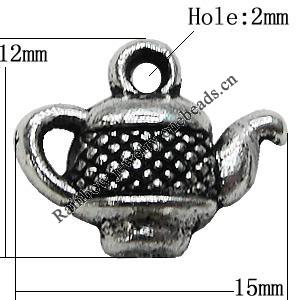 Pendant Zinc Alloy Jewelry Findings Lead-free, Water Bottle 15x12mm Hole:2mm, Sold by Bag