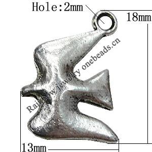 Pendant Zinc Alloy Jewelry Findings Lead-free, Dove 18x13mm Hole:2mm, Sold by Bag