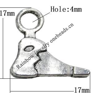 Pendant Zinc Alloy Jewelry Findings Lead-free, Shoes 17x17mm Hole:4mm, Sold by Bag