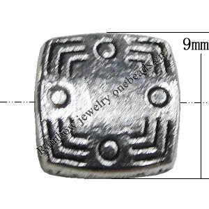Beads Zinc Alloy Jewelry Findings Lead-free, Square 9x9mm Hole:1mm, Sold by Bag
