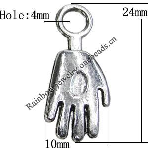 Pendant Zinc Alloy Jewelry Findings Lead-free, Hand 10x24mm Hole:4mm, Sold by Bag