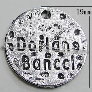 Pendant Zinc Alloy Jewelry Findings Lead-free, Flat Round 19x19mm Hole:2mm, Sold by Bag
