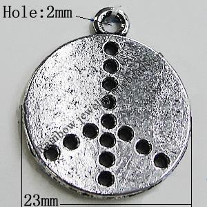 Pendant Setting Zinc Alloy Jewelry Findings Lead-free, Flat Round 23mm Hole:2mm, Sold by Bag