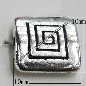 Beads Zinc Alloy Jewelry Findings Lead-free, Square 10mm Hole:1mm, Sold by Bag