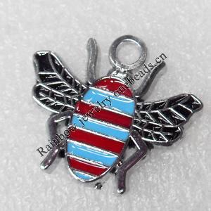 Zinc Alloy Enamel Pendant, Bee, 25x22mm, Hole:2mm, Sold by PC 