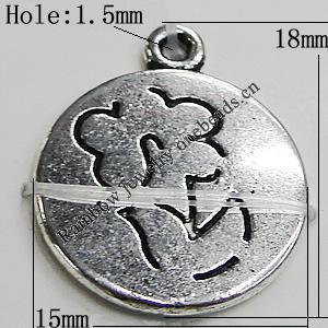 Pendant Zinc Alloy Jewelry Findings Lead-free, Flat Round 15x18mm Hole:1.5mm, Sold by Bag