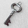 Zinc Alloy Pendant, Key, 15x34mm, Hole:2mm, Sold by PC