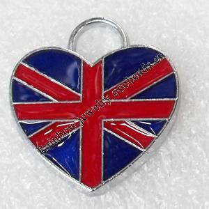 Zinc Alloy Enamel Pendant, Heart, 20x22mm, Hole:5mm, Sold by PC 