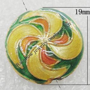 Cloisonne Beads, Flat Round 19mm Hole:1.5mm, Sold by PC