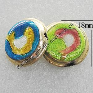 Cloisonne Beads, Flat Round 18mm Hole:2mm, Sold by PC