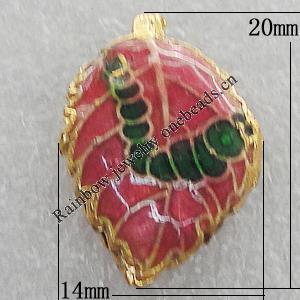 Cloisonne Beads, Leaf 20x14mm Hole:1.5mm, Sold by PC
