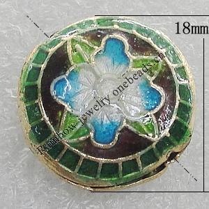 Cloisonne Beads, Flat Round 18mm Hole:1.5mm, Sold by PC