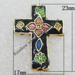 Cloisonne Pendants, Cross 23x17mm Hole:1mm, Sold by PC