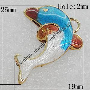 Cloisonne Pendants, Dolphin 25x19mm Hole:2mm, Sold by PC