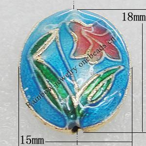 Cloisonne Beads, Flat Oval 18x15mm Hole:1.5mm, Sold by PC