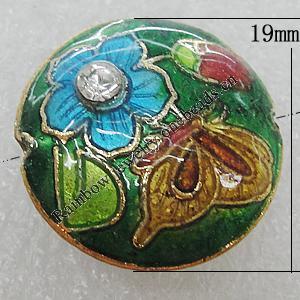 Cloisonne Beads, Flat Round 19mm Hole:1.5mm, Sold by PC