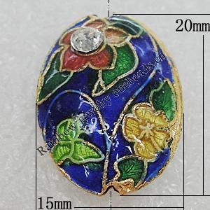 Cloisonne Beads, Flat Oval 20x15mm Hole:1.5mm, Sold by PC