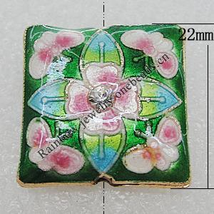 Cloisonne Beads, Square 22mm Hole:2mm, Sold by PC