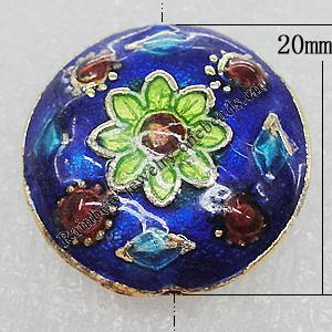 Cloisonne Beads, Flat Round 20mm Hole:1.5mm, Sold by PC