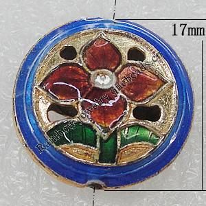 Cloisonne Beads, Flat Round 17mm Hole:1mm, Sold by PC