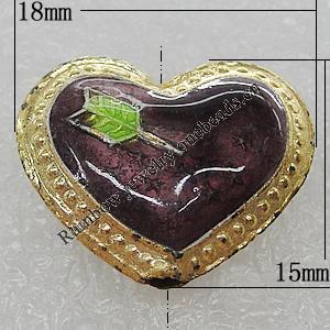 Cloisonne Beads, Heart 18x15mm Hole:1.5mm, Sold by PC