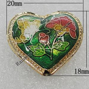 Cloisonne Beads, Heart 20x18mm Hole:1.5mm, Sold by PC