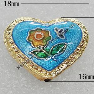 Cloisonne Beads, Heart 18x16mm Hole:1.5mm, Sold by PC