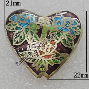 Cloisonne Beads, Heart 21x22mm Hole:1.5mm, Sold by PC