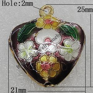 Cloisonne Pendants, 25x21mm Hole:2mm, Sold by PC