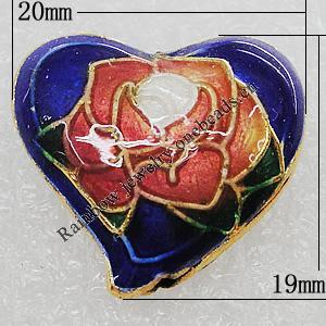 Cloisonne Beads, Heart 20x19mm Hole:1mm, Sold by PC