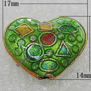 Cloisonne Beads, Heart 17x14mm Hole:1mm, Sold by PC