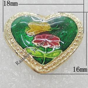 Cloisonne Beads, Heart 18x16mm Hole:1mm, Sold by PC