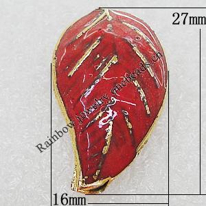 Cloisonne Beads, Leaf 27x16mm Hole:2mm, Sold by PC