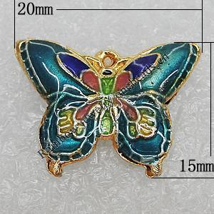 Cloisonne Beads, Butterfly 20x15mm Hole:1mm, Sold by PC