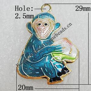 Cloisonne Pendants, Monkey 29x20mm Hole:2.5mm, Sold by PC