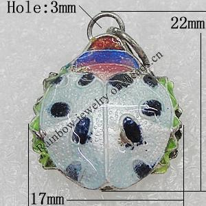 Cloisonne Pendants, Ladybird 22x17mm Hole:3mm, Sold by PC