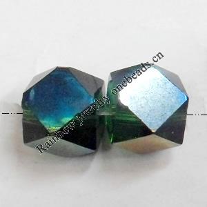 Electroplate Glass Beads, Faceted Cube, 6mm, Hole:1mm, Sold per 16-inch Strand