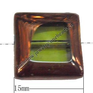 Electroplate Glass Beads, Square, 15mm, Hole:1mm, Sold per 16-inch Strand